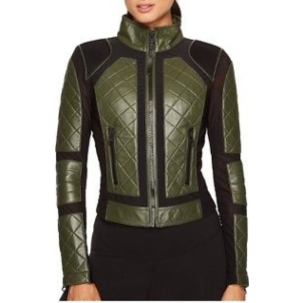FOUND! Blanc Noir Olive Leather Mesh Moto jacket